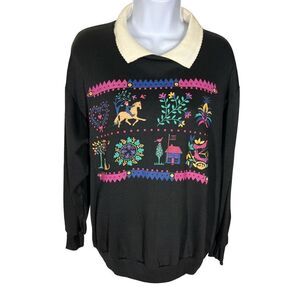 Rainberry Bay Vintage 80's Black Graphic Sweatshirt Women's Size Medium